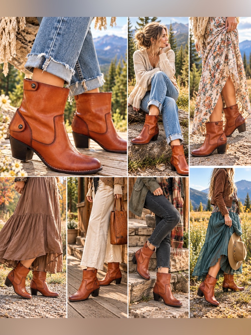 Frye Jackie Leather Ankle Boots 8B Cognac Brown Button Strap Western Block Heel - Picture 3 of 16